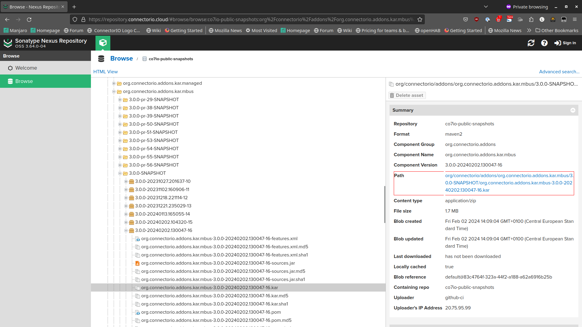 Download scree from repository.connectorio.cloud